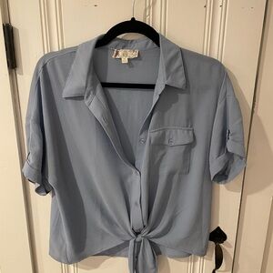 Light Blue Button-Up Tie Front Blouse
